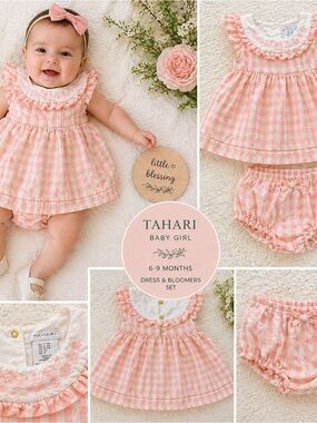 Tahari Baby Girl Pink Gingham Dress with Bloomers Ruffle Collar